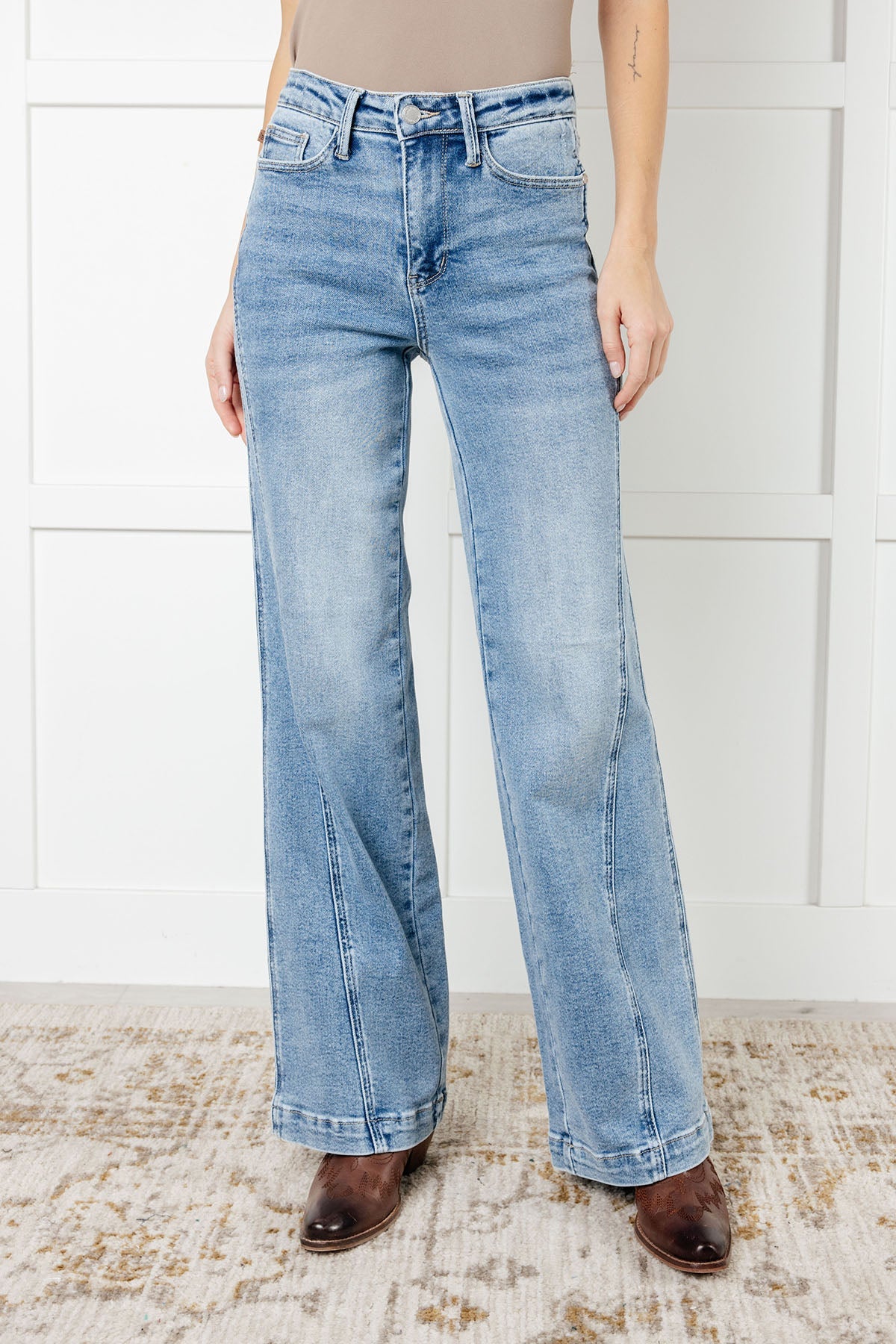 Melia High Rise Side Seam Detail Wide Leg Jeans